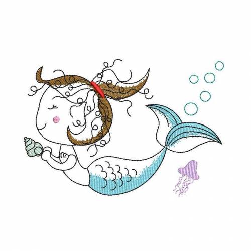 Stickdatei Meerjungfrau Redwork verschiedene Größen