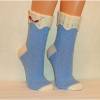 handgestrickte Socken, Damensocken in Gr. 40 / 41, Damenstrümpfe in hellblau und natur Bild 2