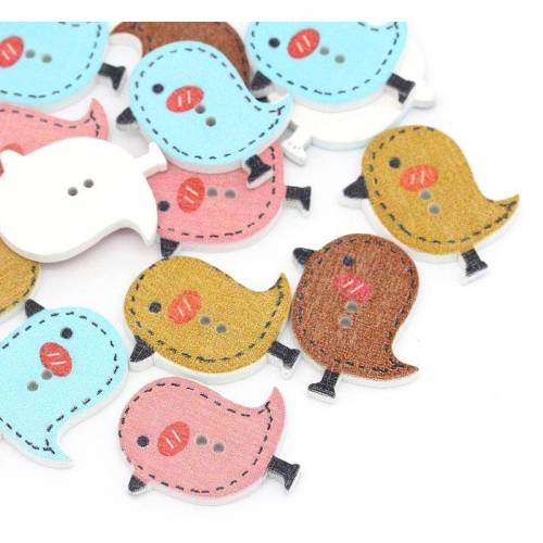 100 Knöpfe,  Knopf, Holzknopf, Holz,Vogel, Vögel,  bunt,27315