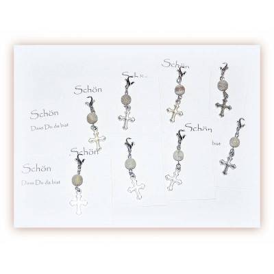 8 x Gastgeschenke Kreuzchen mit Achat für Taufe und Kommunion
