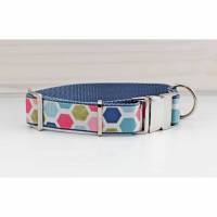 Hundehalsband mit geometrischem Muster, bunt, modern, Gurtband, Halsband Bild 1