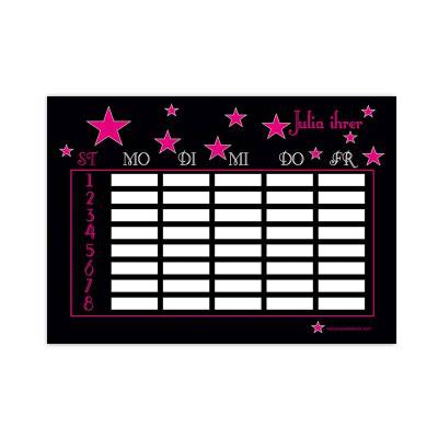 A4 Stundenplan | Sterne schwarz-pink - personalisierbar, optional wiederbeschreibbar