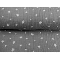 Musselin Double Gauze Baumwolle Sterne grau -weiß (1m/11,00 €) Bild 1