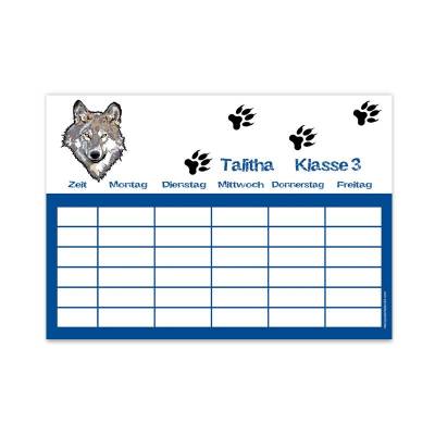 A4 Stundenplan | Wolf mit Fußspuren - personalisierbar, optional wiederbeschreibbar