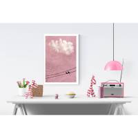 Wandposter für das Kinderzimmer, pink, rosa, altrosa Wolkenbild mit Vögeln, Größen 45 x 30 cm und DIN A4 Bild 1