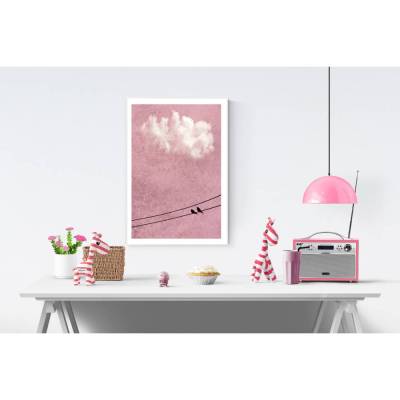 Wandposter für das Kinderzimmer, pink, rosa, altrosa Wolkenbild mit Vögeln, Größen 45 x 30 cm und DIN A4