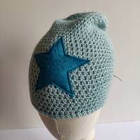 Warme Winter Alpaka Woll Mütze in babyblau mit Stern Bild 1