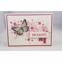 Grußkarte "Be happy" in pink und vanille Bild 1