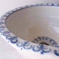 Kleines Waschbecken /weiß/creme/blau mit Bordüre   Ø 29,5 cm Höhe 14,5 cm Bild 5