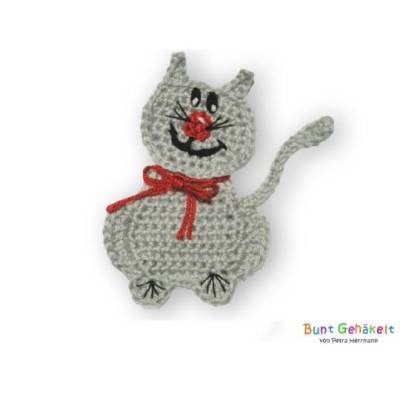 Katze, gehäkelte Applikation, Häkelapplikation, Aufnäher, Häkelkatze, Katzenapplikation, Häkelbild