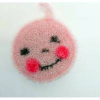 Spültuch Waschlappen rosa Gesicht gehäkelt aus Schwammgarn Bild 1