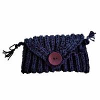 Clutch Schmuck- Tasche Strick- Tasche kleine Tasche Mini- Tasche Täschli Violett Jeansblau gestrickt aus Bingo von Lana Grossa Bild 1