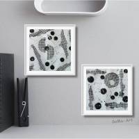 Duo Acrylbilder auf Malpapier, ungerahmt, schwarz-weiß-Malerei, Kleine Kunst, Mustermix Bild 1