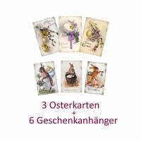 Ostern, Osterdeko, Postkarten / Osterkarten und 6 Geschenkanhänger mit Osterhasen, im Vintage Stil als Set No 1 Bild 1