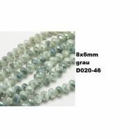 10 Perlen, geschliffen, facettiert,  Glasperlen,  Schmuckperlen, 8x6mm, grau Bild 1