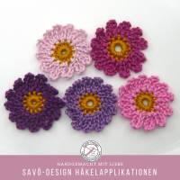 Astern Häkelblumen 5 Stück, gehäkelte Blüten zum aufnähen, Häkelapplikationen Blume rosa lila pink Bild 1