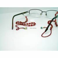 Brillenkette "Blüten" mit Magnetverschluss rot-gold 70 cm Bild 1