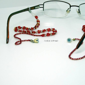Brillenkette "Blüten" mit Magnetverschluss rot-gold 70 cm