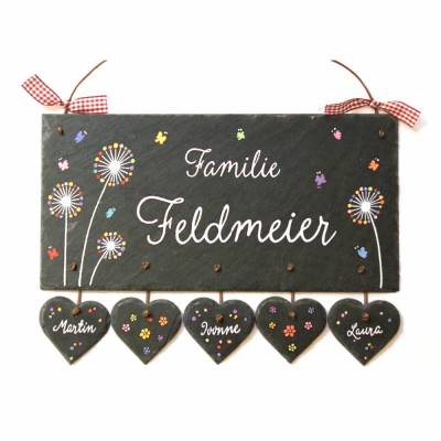 exklusives Geburtstagsgeschenk, hochwertiges Haustürschild aus Schiefer mit Name personalisiert, Schild für die Haustür