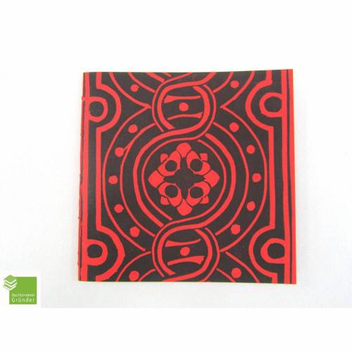 Notizheft, hell-rot, Linoldruck, schwarz, 15 x 15 cm