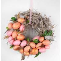 Osterkranz, Türkranz mit künstlichen Eiern in rosa, Kranz Ostern Bild 1