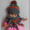 Puppen- Bommelmütze mit Schlauchschal Grau Orange Resedagrün gestrickt hatnut XL 55 Colorblocking für ein Puppenkind Bild 4