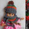 Puppen- Bommelmütze mit Schlauchschal Grau Orange Resedagrün gestrickt hatnut XL 55 Colorblocking für ein Puppenkind Bild 5