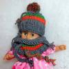 Puppen- Bommelmütze mit Schlauchschal Grau Orange Resedagrün gestrickt hatnut XL 55 Colorblocking für ein Puppenkind Bild 9