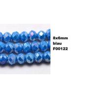 10 Perlen,geschliffen, facettiert,  Glasperlen,  Schmuckperlen, 8x6mm, blau Bild 1
