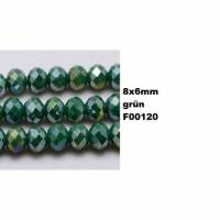 10 Perlen,geschliffen, facettiert,  Glasperlen,  Schmuckperlen, 8x6mm, grün Bild 1