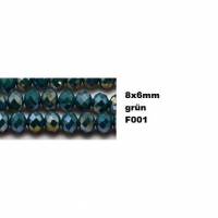 10 Perlen,geschliffen, facettiert,  Glasperlen,  Schmuckperlen, 8x6mm, grün Bild 1