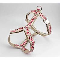 Hundegeschirr mit Kirschblüten in rosa, Gurtband in beige, Brustgeschirr für Hunde Bild 1