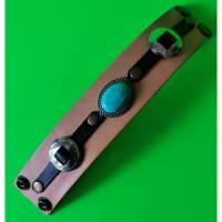 LEDER Armband, hellbraun mit türkisfarbenen Ziernieten, Concha's (RLA15) Bild 1