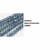 10 Perlen,geschliffen, facettiert,  Glasperlen,  Schmuckperlen, 8x6mm, blau-irrisierend Bild 1