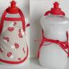 Spülischürze, Spülischürze mit Pilzen, Spülmittelflasche, Spüliflasche-Schürze, Spülmitteflaschen-Schürze, beige mit roten Pilzen Bild 3