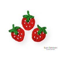 Erdbeere 3 Stück Häkelapplikationen Aufnäher Früchte Bild 1