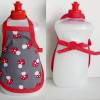 Spülischürze, Schürze für Spülmittelflasche, Spüliflasche-Schürze, Spülmitteflaschen-Schürze, Spülischürze mit Pilzen, grau mit roten Pilzen Bild 2