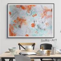 Acrylbild, Form- und Farbspielt in Arktis, Orange und Nougat auf Malpapier, ungerahmt, Wohnraumdekoration, Wandbild, Kunst Bild 1