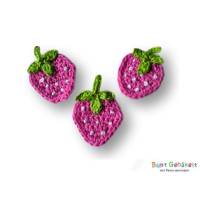 Erdbeere 3 Stück Häkelapplikationen Aufnäher Früchte Bild 1