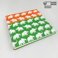 Fotoalbum, groß, grün, orange, weiße Elefanten, 30 x 30 cm Bild 1
