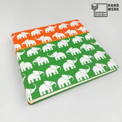 Fotoalbum, groß, grün, orange, weiße Elefanten, 30 x 30 cm