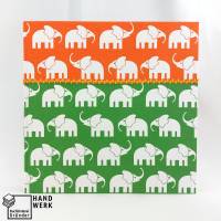 Fotoalbum, groß, grün, orange, weiße Elefanten, 30 x 30 cm Bild 2