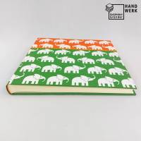 Fotoalbum, groß, grün, orange, weiße Elefanten, 30 x 30 cm Bild 4