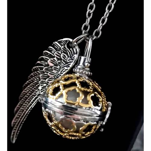 Halskette, Harmonie, Kette mit Klangkugel, bicolor, Gold- silber, 1002