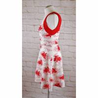 True Vintage 50er Minikleid Tanzkleid Größe S 36 Rot Weiß Blumen Rosen Muster Rockabilly Kleid Bild 1