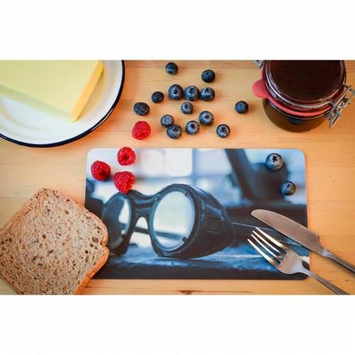 Frühstücksbrettchen Schweißerbrille Werkstatt Fotografie Brettchen aus Melamin, spülmaschinenfest, Schneidebrett 14 x 23 cm