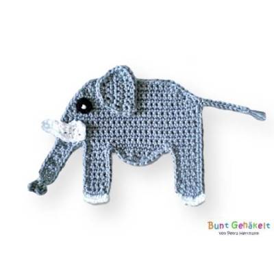 Elefant, Häkelapplikation, gehäkelter Elefant, Applikation, Aufnäher, Häkelbild, Häkelelefant