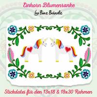 2 x Stickdatei - 18x30 & 20x30 *Einhörner unter Blumenranke* aus der Einhornglück - Serie by Bine Brändle Bild 1