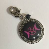 Taschenanhänger/Schlüsselanhänger mit Symbol - Göttin - Triple Moon mit Pentagramm Bild 1