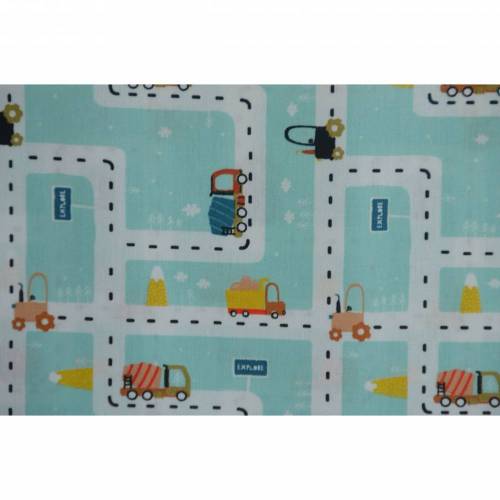 Baumwollstoff Webware mint mit Straßen und Autos Bagger Laster 50 cm x 150 cm 